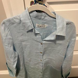 ILINEN Blue/Green Linen button down shirt in excellent condition-small